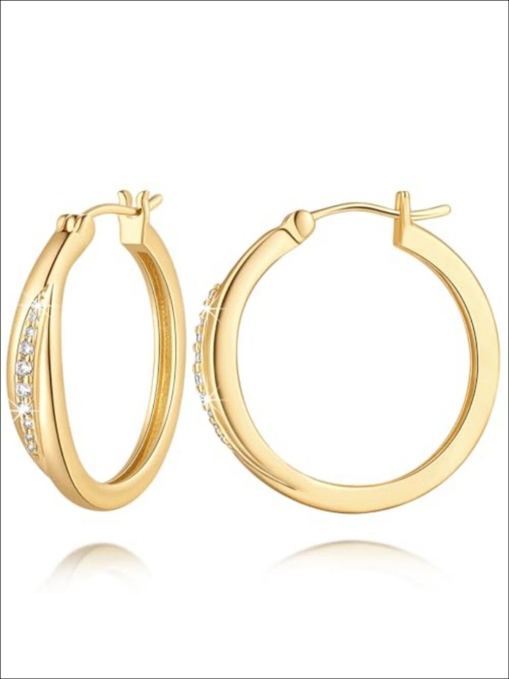 14K Gold Plated Hoop Earrings Leaf Zircon Latch Back